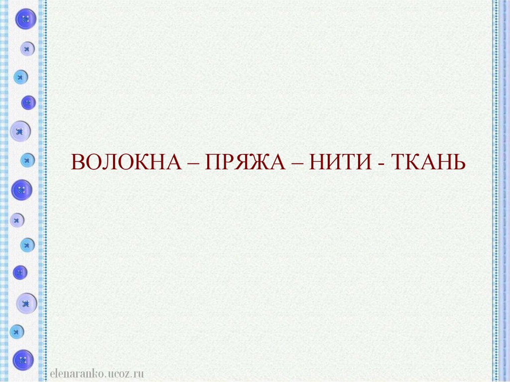 ВОЛОКНА – ПРЯЖА – НИТИ - ТКАНЬ