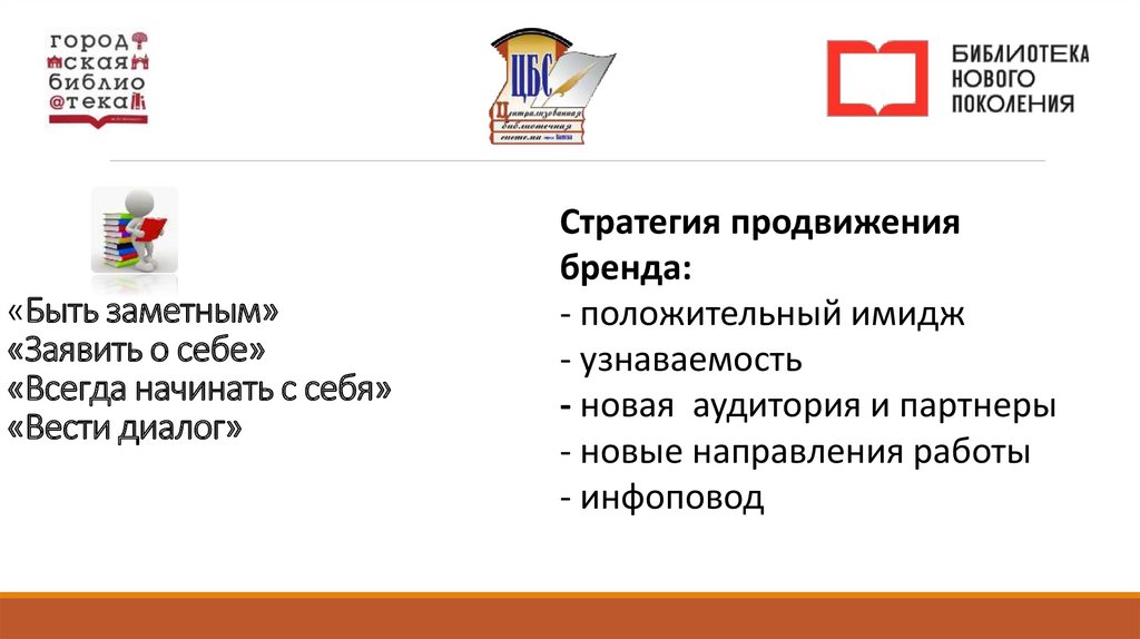 «Быть заметным» «Заявить о себе» «Всегда начинать с себя» «Вести диалог»
