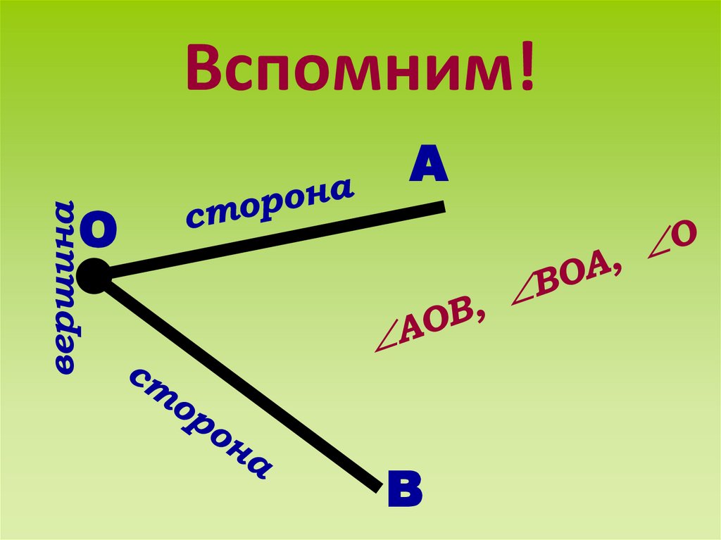 Вершина угла аов. Что такое вершина и стороны угла. АОВ вершина. АОВ. Изучаем вершины стороны 1 класс.