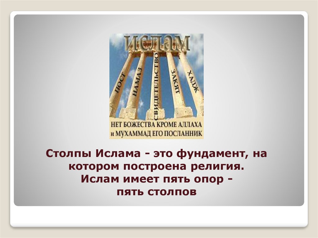 Как зовут всех столпов. Пять столпов Ислама. Столпы культуры. 5 Столпов Ислама презентация. Имена всех столпов.