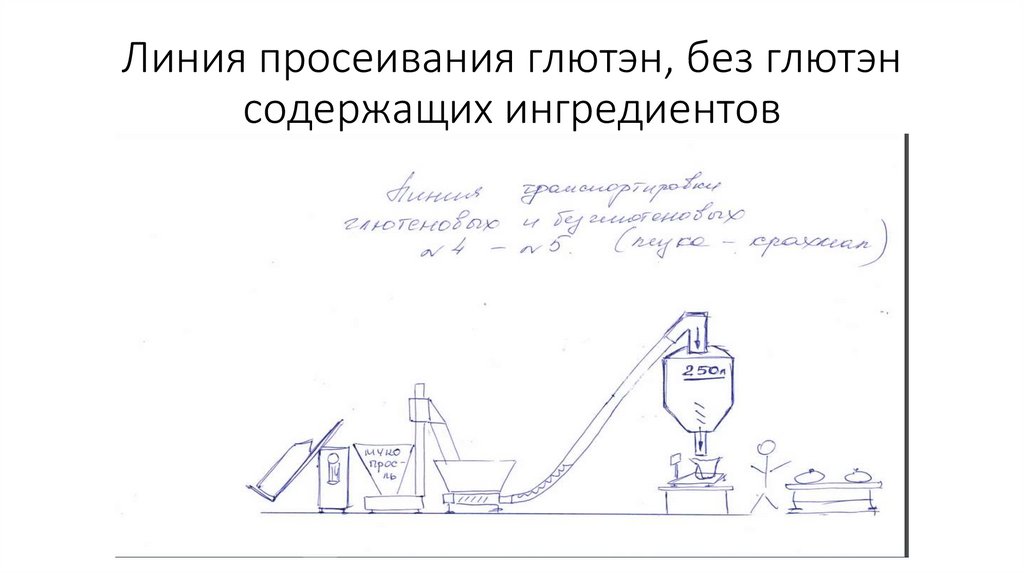 Линия просеивания глютэн, без глютэн содержащих ингредиентов