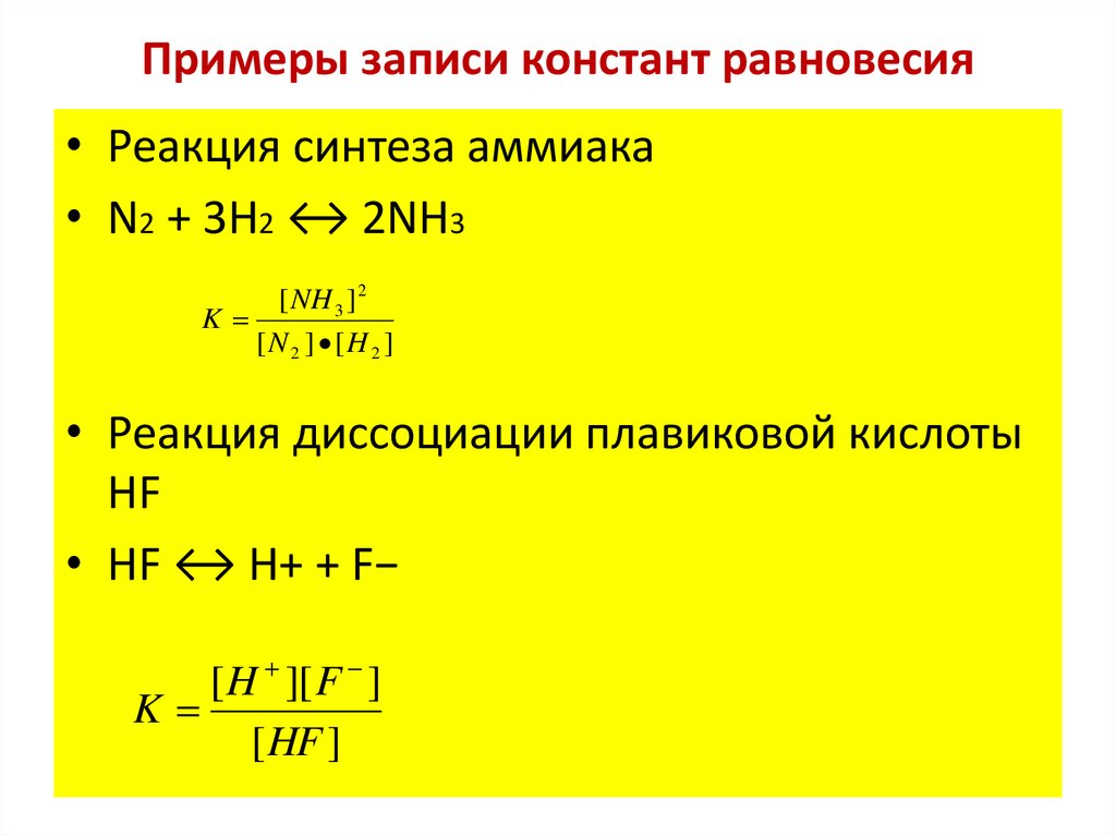 Формула константы реакции