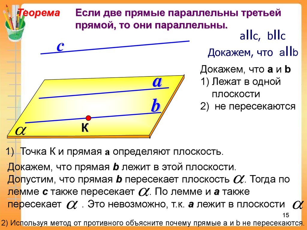 Докажите что через три. Доказательство теоремы если две прямые параллельны третьей прямой. Теореме если 2 прямые параллельны 3 прямой. Если две параллельны третьей прямой, то они параллельны. Теорема. Если две прямые параллельны третьей прямой то теорема о.