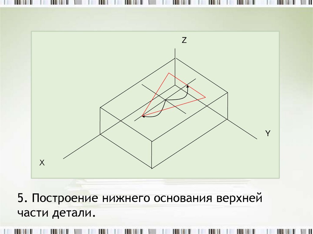 Построение детали. Алгоритм черчения прямоугольника. Построение. Основание нижнее деталь. 5 Построение.