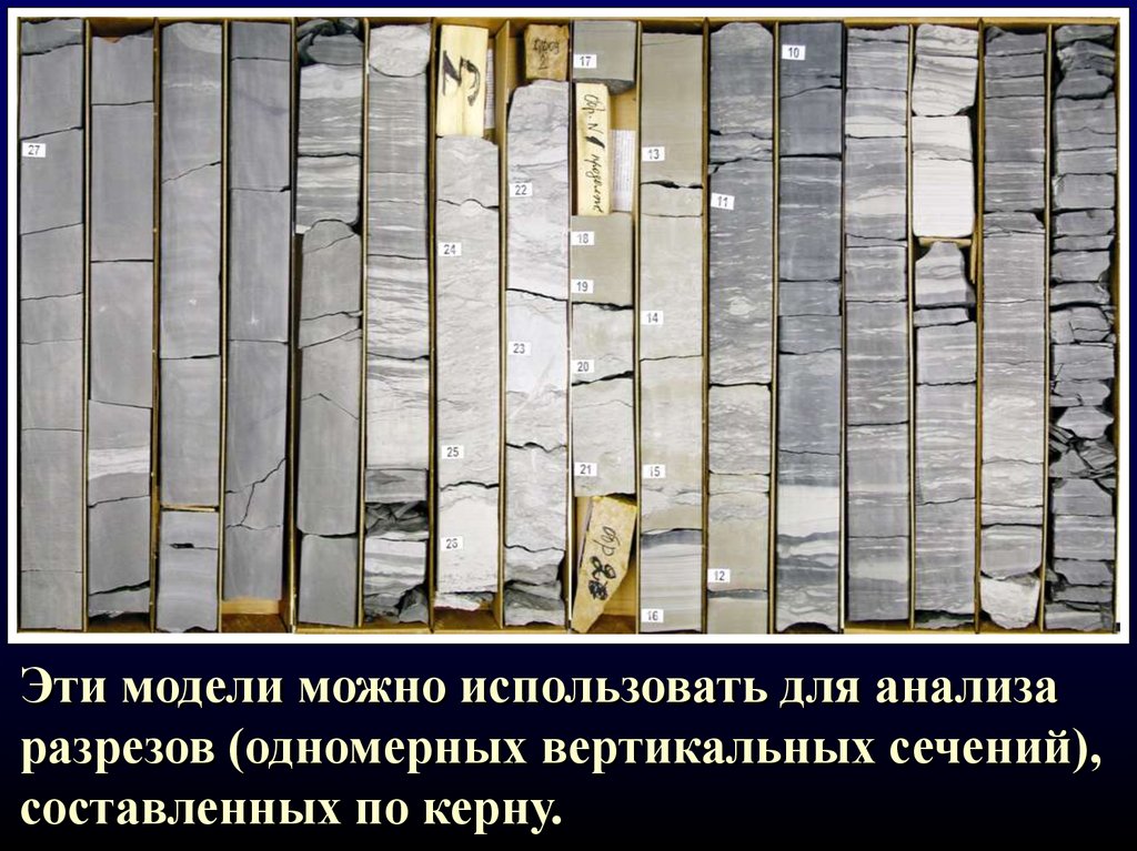Эти модели можно использовать для анализа разрезов (одномерных вертикальных сечений), составленных по керну.