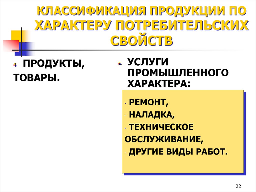 КЛАССИФИКАЦИЯ ПРОДУКЦИИ ПО ХАРАКТЕРУ ПОТРЕБИТЕЛЬСКИХ СВОЙСТВ