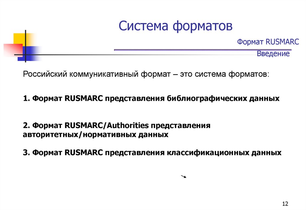 Форматы передачи видео. Форматы передачи данных. Запись в формате RUSMARC. RUSMARC.