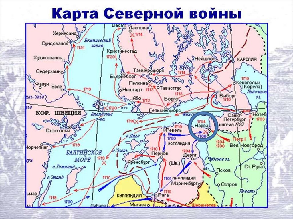 Россия и швеция в 18 веке. Карта Северной войны при Петре 1. Карта Северной войны 1700-1721.