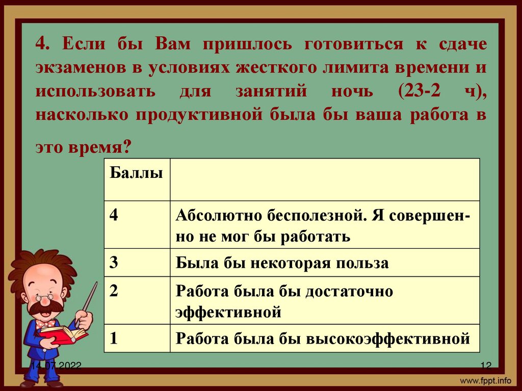 Лимит времени оратору 9. Определение хронобиотипа тест.