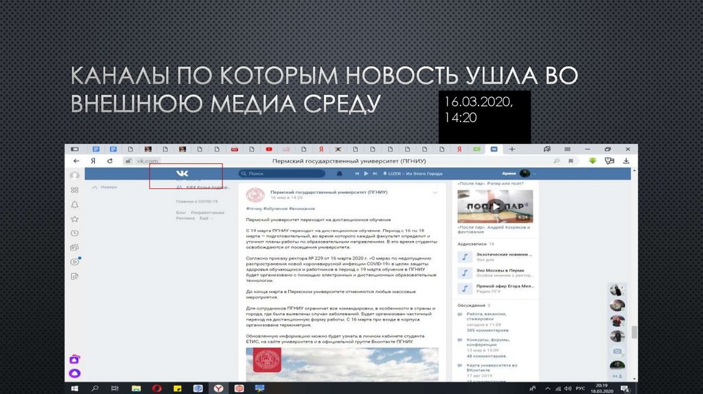 Каналы по которым новость ушла во внешнюю медиа среду