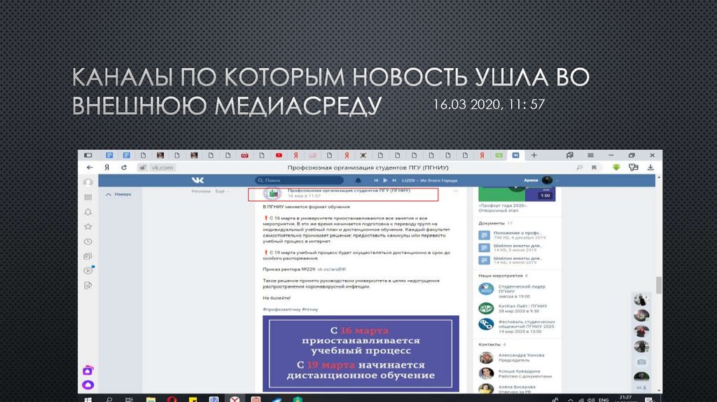 Каналы по которым новость ушла во внешнюю медиасреду