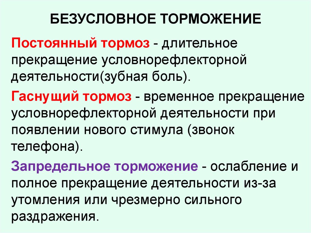 Виды условного торможения