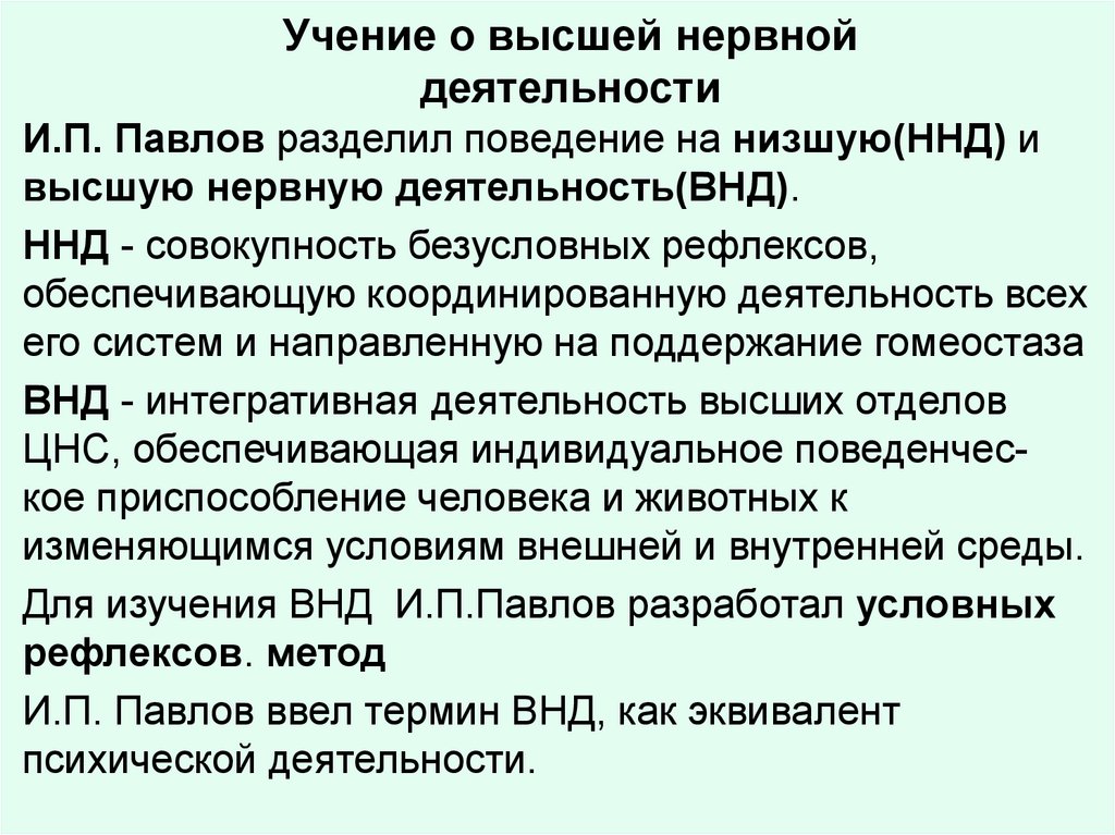 Физиология высшей нервной деятельности презентация