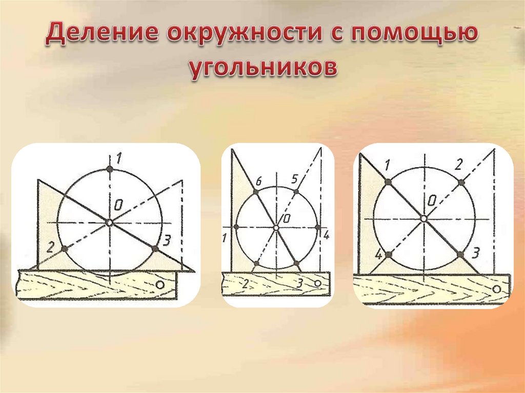 С помощью деления. Деление окружности с помощью угольника. Разделить окружность на 4 равные части с помощью угольника. Деление окружности при черчении. Деление окружности на равные части с помощью угольника.