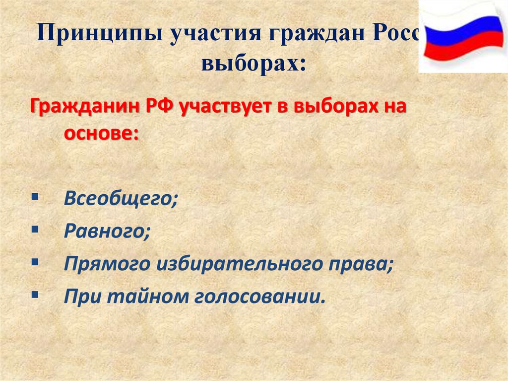 Принципы участия граждан России в выборах: