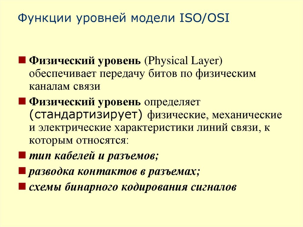 Функции уровней модели ISO/OSI