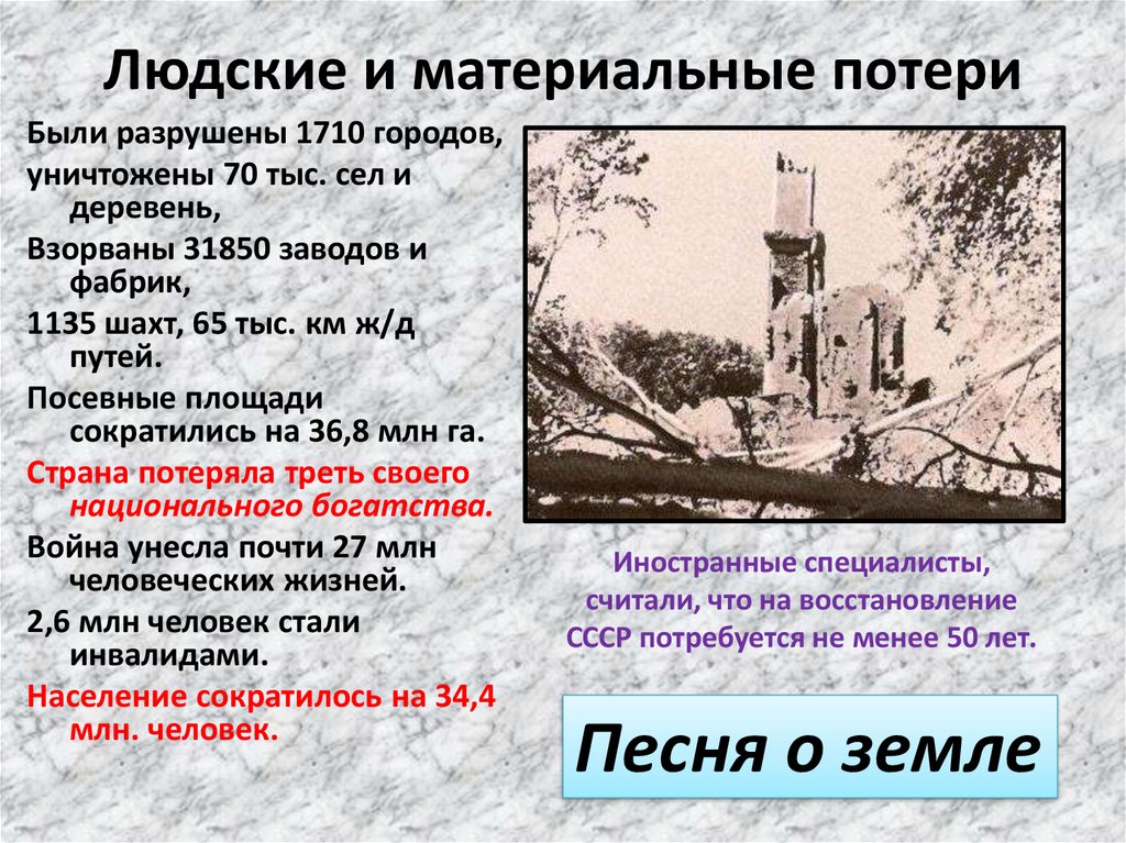 Людские и материальные потери