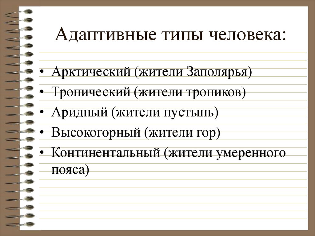 Адаптивные типы человека презентация