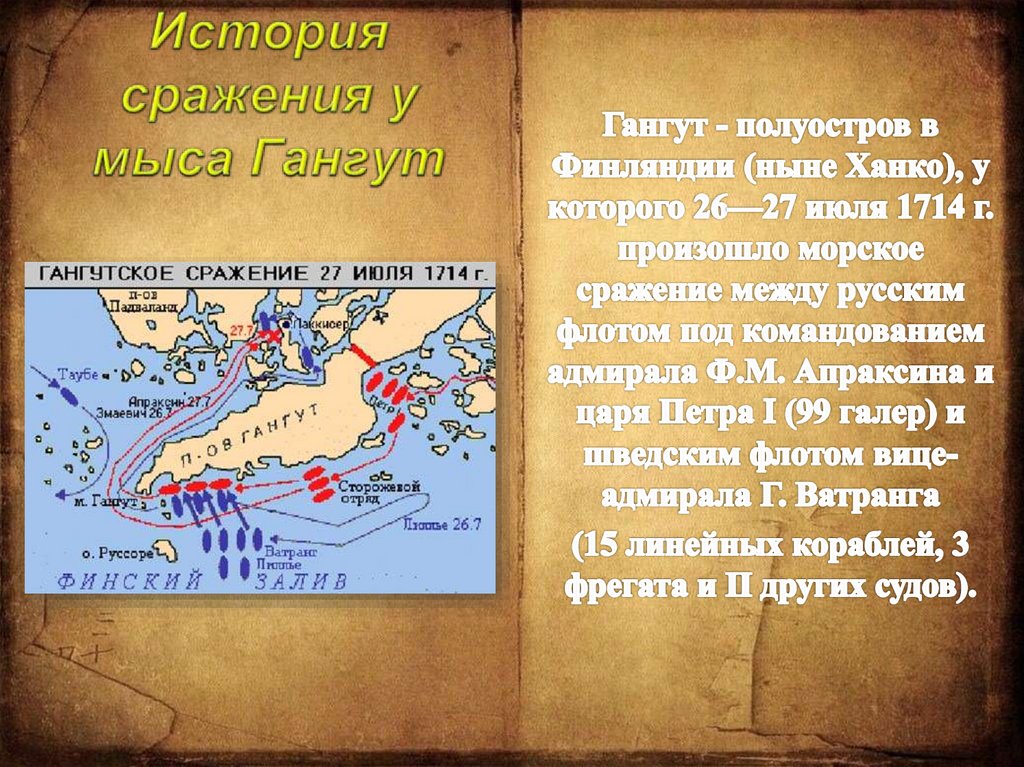 В каком году было гангутское сражение. Бой у мыса Гангут 1714. 27 Июля 1714г. – Гангутское сражение. 1714 Сражение у мыса Гангут. 9 Августа 1714 г Гангутское сражение.