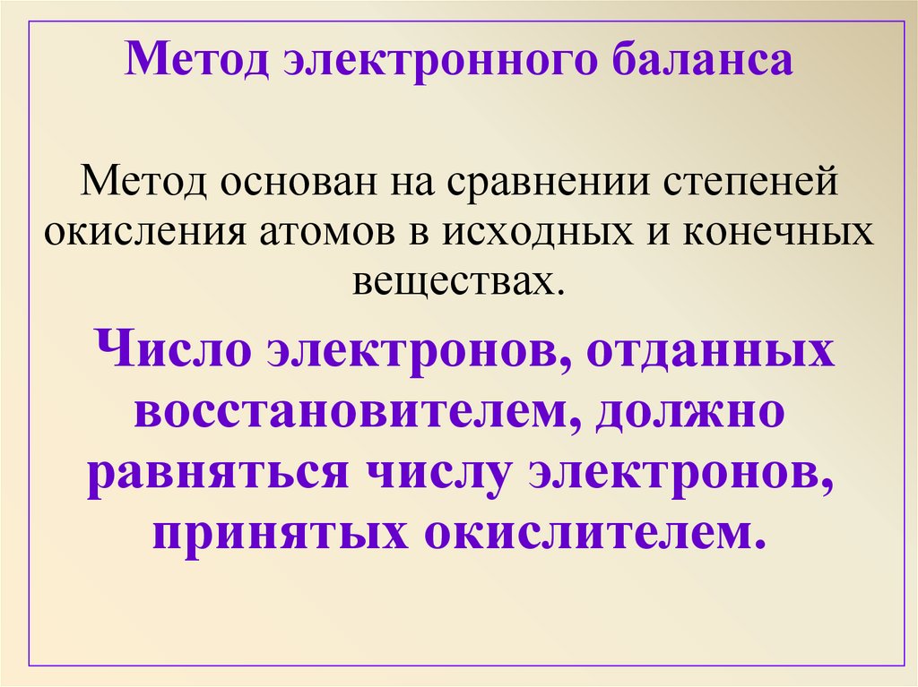 Презентация метод электронного баланса 8 класс