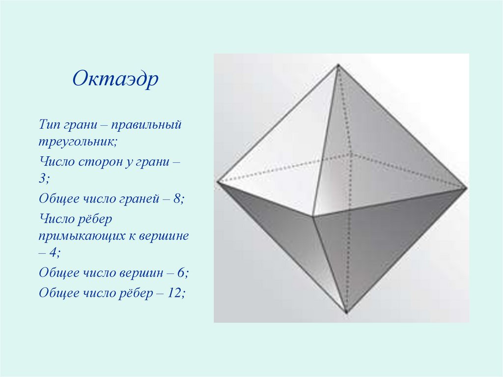 Октаэдр 8 6. Оси симметрии октаэдра. Вид грани октаэдра. Многогранник октаэдр. Грань правильного октаэдра.