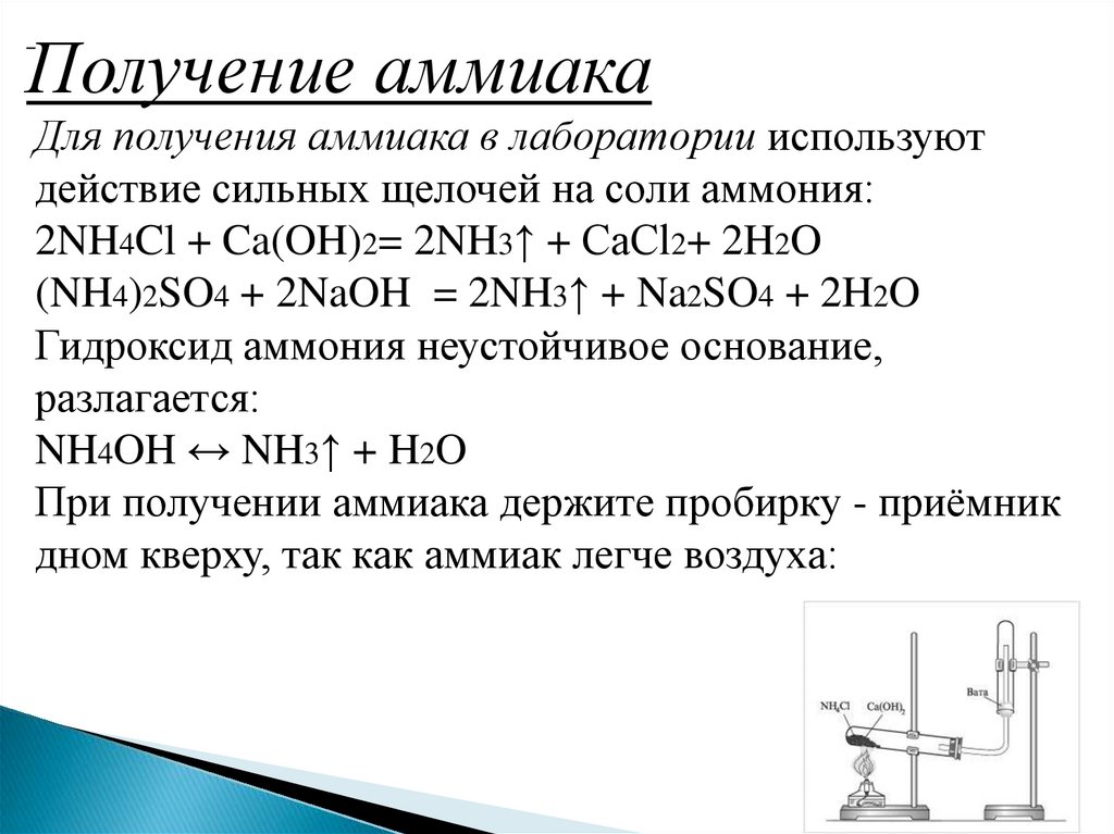 Свойства газообразного аммиака. Характеристика реакции получения аммиака. Реакция образования аммиака. Химические свойства nh3 - аммиак. Уравнение реакции получения аммиака в лаборатории.