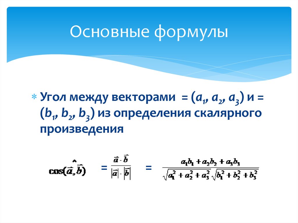 Формула угла между векторами. Координатный метод формулы. Основные формулы координатного метода. Метод векторов основные формулы. Формула угла вектора.