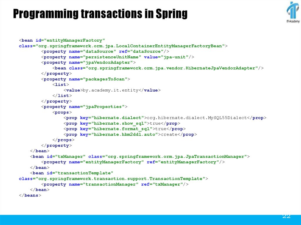 Programming transactions in Spring