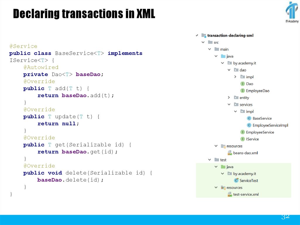 Declaring transactions in XML