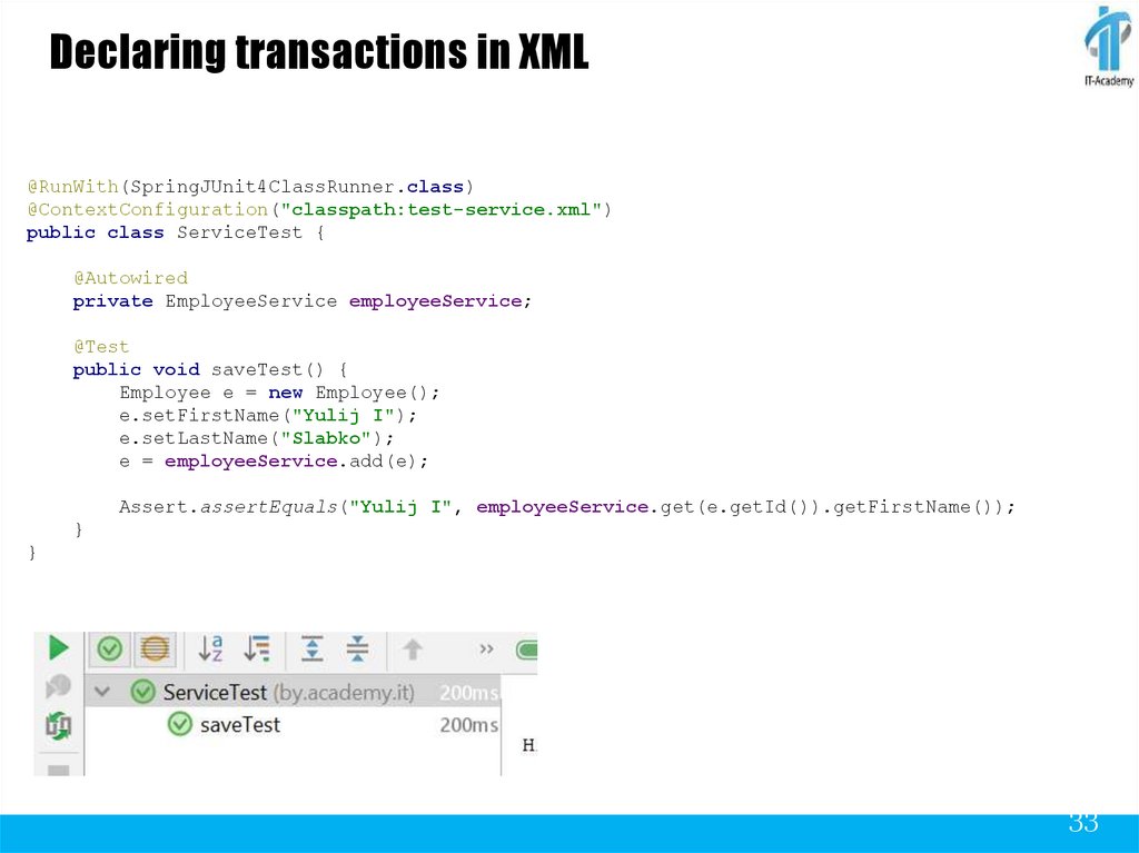 Declaring transactions in XML