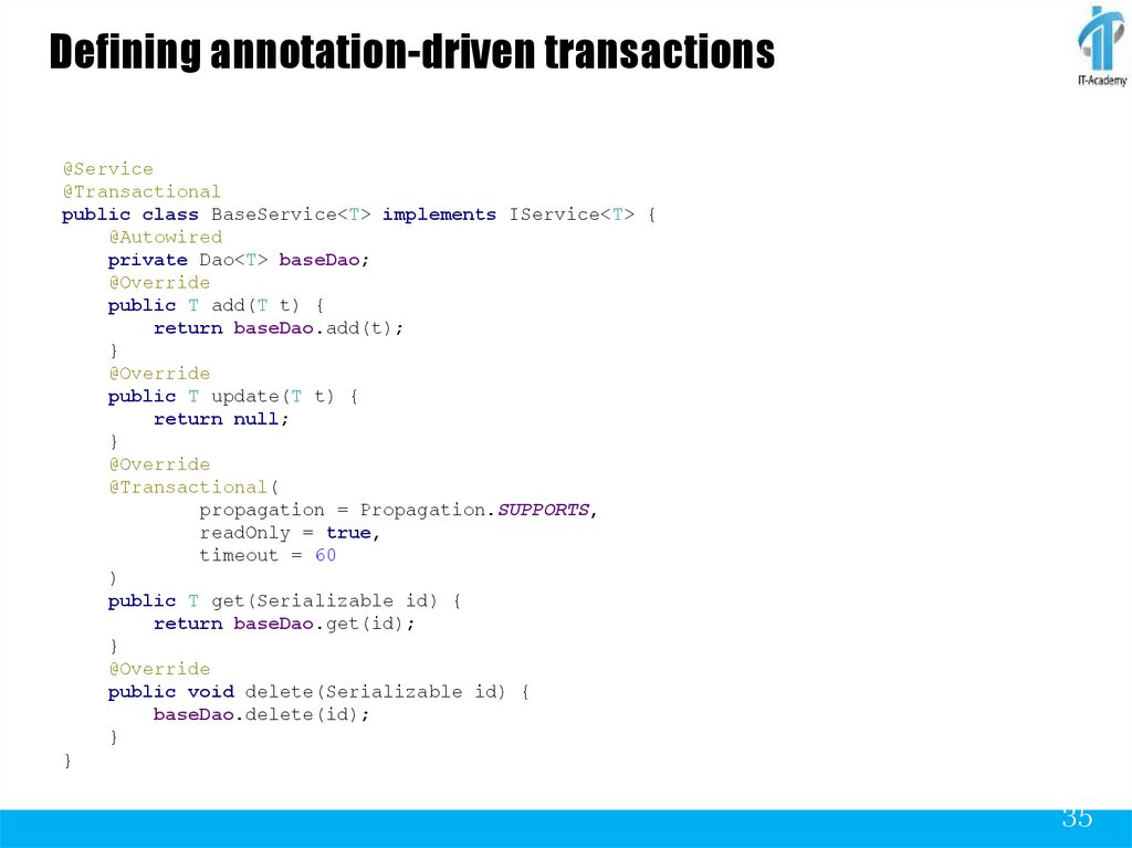 Defining annotation-driven transactions