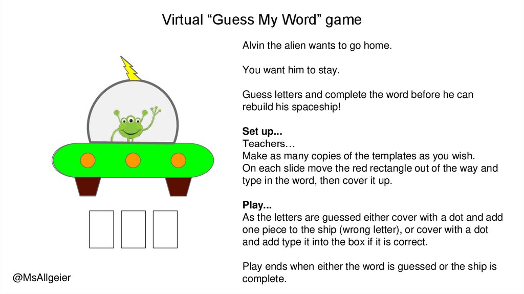 En smule Mob I udlandet Virtual “Guess My Word” game - online presentation