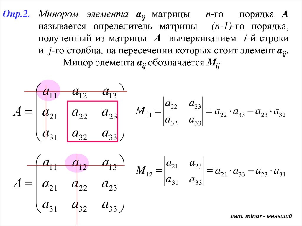 Элементы первой строки матрицы. Определитель матрицы 1 порядка. Как найти минор матрицы. Матричный элемент матрицы ФОКА. Как найти матрицу миноров 2 на 2.