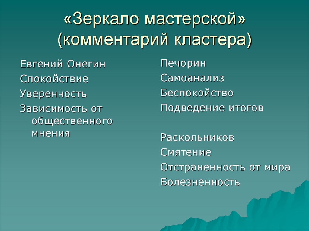 «Зеркало мастерской» (комментарий кластера)