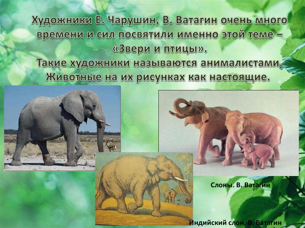 Художники Е. Чарушин, В. Ватагин очень много времени и сил посвятили именно этой теме – «Звери и птицы». Такие художники