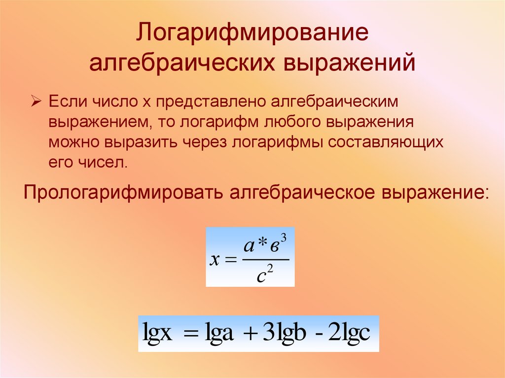 Логарифмирование алгебраических выражений