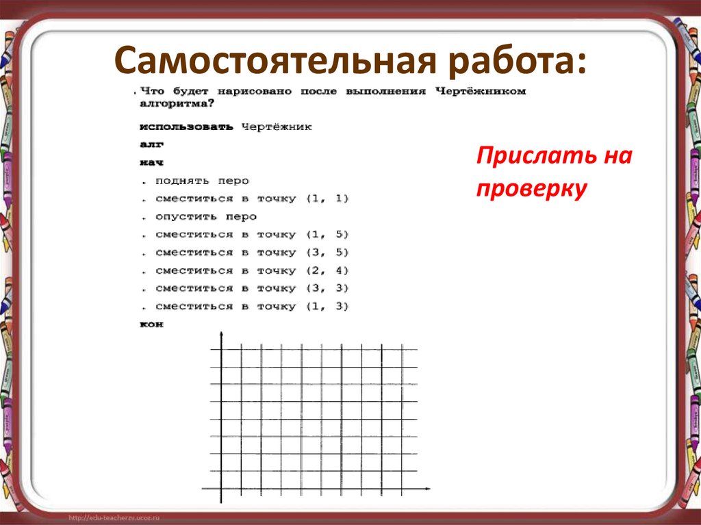 Установите порядок выполнения команд чертежником для получения следующего рисунка 4 квадрата