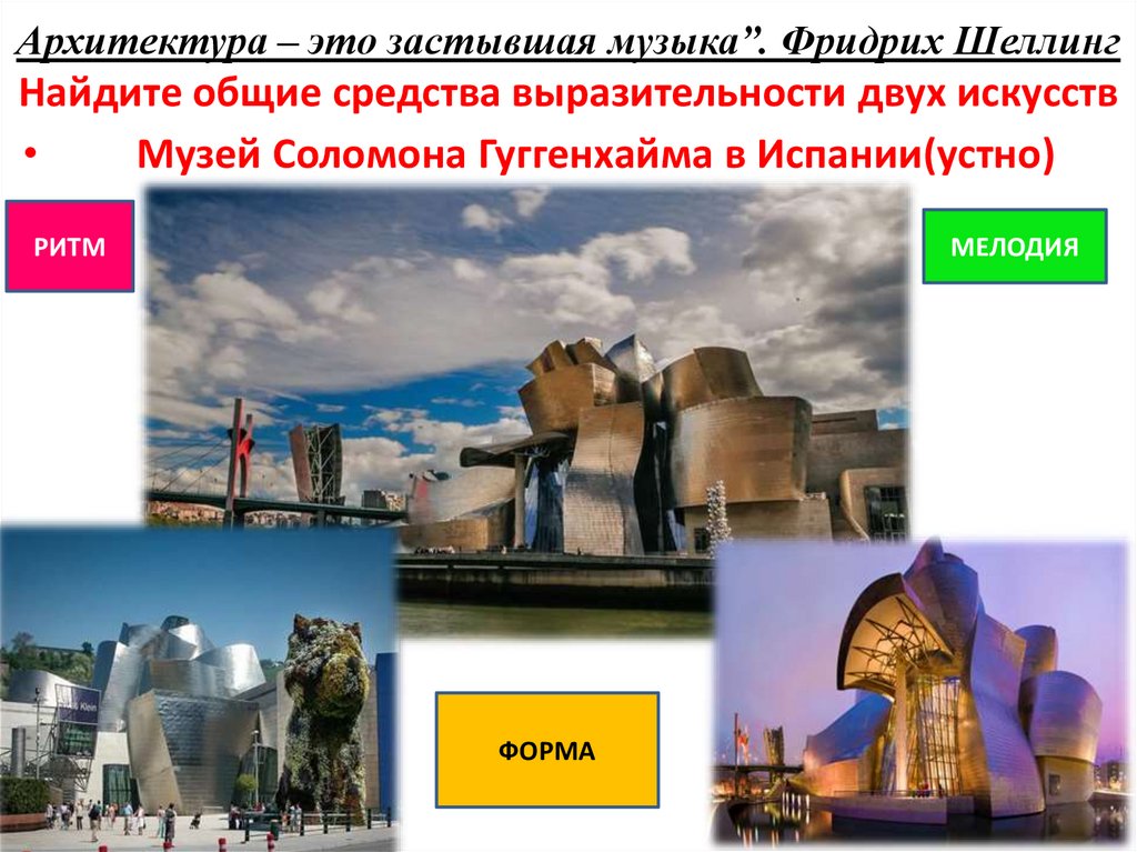 Архитектура – это застывшая музыка”. Фридрих Шеллинг Найдите общие средства выразительности двух искусств