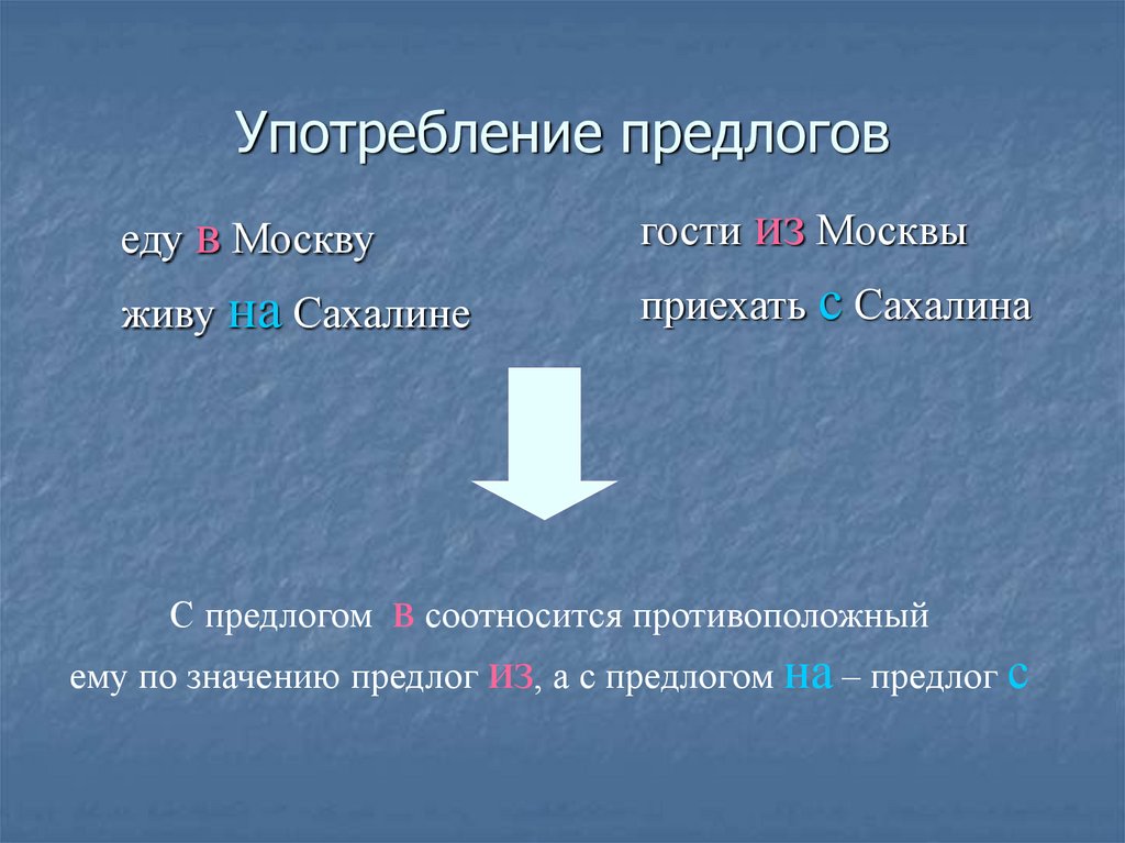 Употребление предлогов