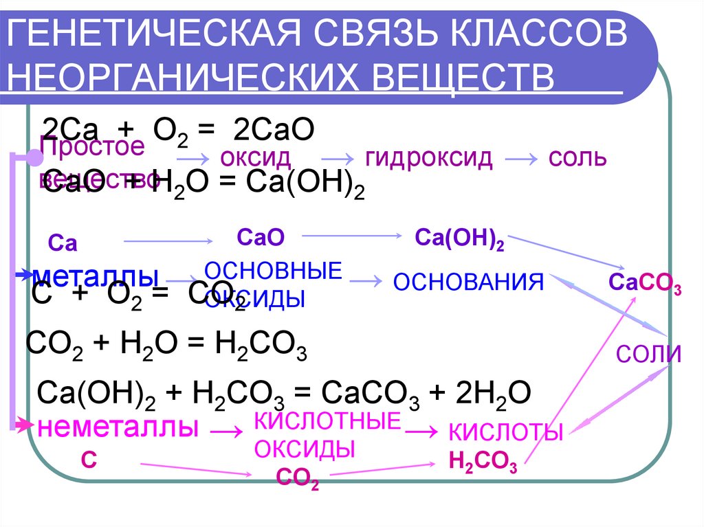 Схема генетической связи классов неорганических соединений. Генетическая связь неорганических соединений вариант 1