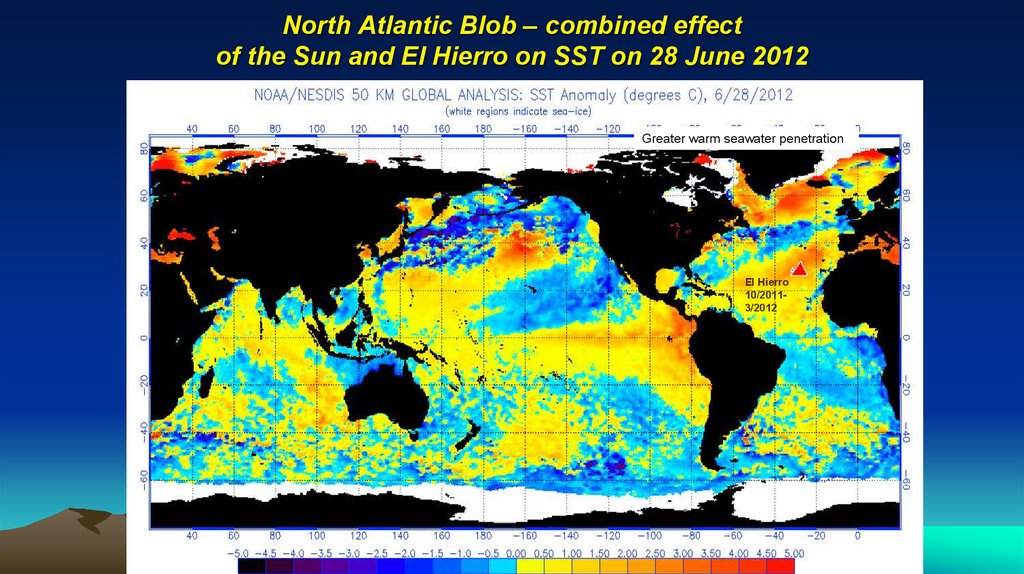 North Atlantic Blob – combined effect of the Sun and El Hierro on SST on 28 June 2012