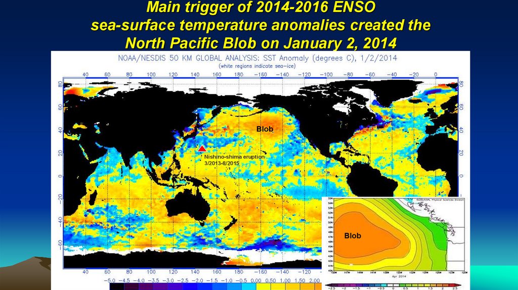 Main trigger of 2014-2016 ENSO sea-surface temperature anomalies created the North Pacific Blob on January 2, 2014