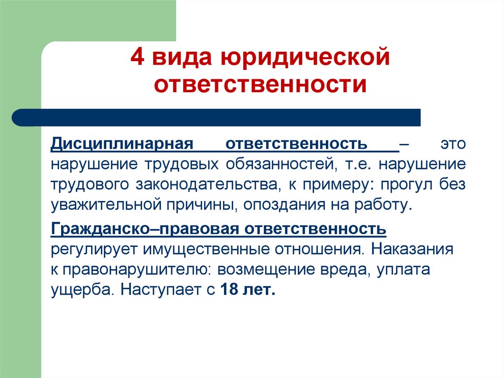 Дисциплинарная ответственность презентация по праву