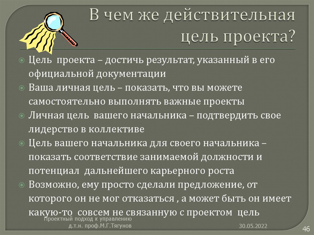 В чем же действительная цель проекта?