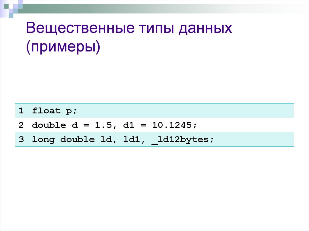Вещественные типы данных (примеры)