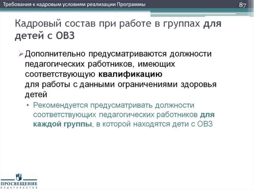 Кадровый состав при работе в группах для детей с ОВЗ