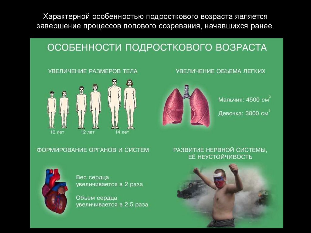 Характерной особенностью подросткового возраста является завершение процессов полового созревания, начавшихся ранее.