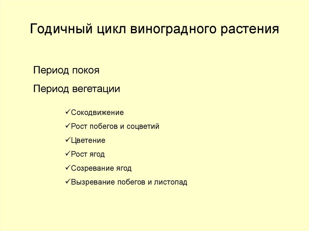 Годичный цикл виноградного растения