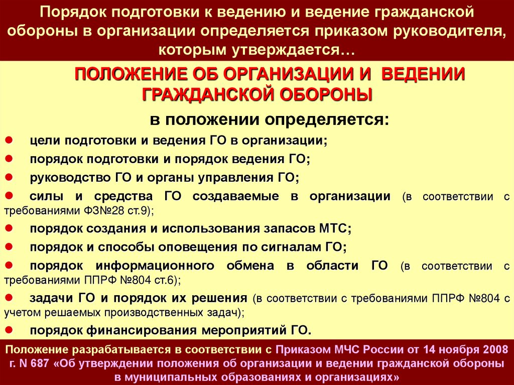 Проект приказа об организации и ведении гражданской обороны в организации