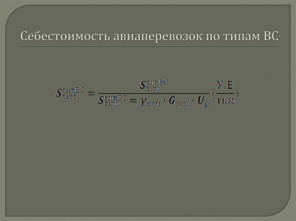 Себестоимость авиаперевозок по типам ВС